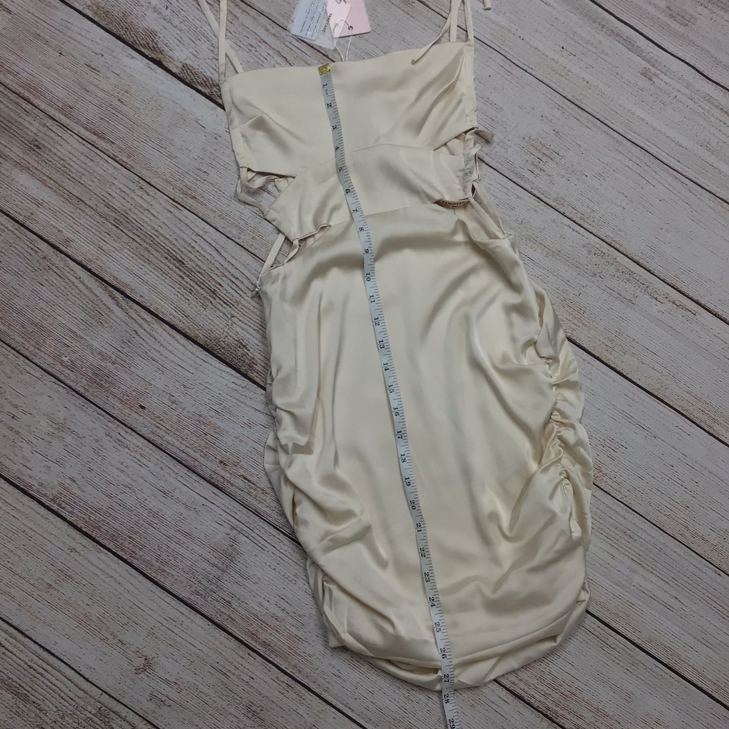 BNWT Oh Polly Ivory Ruched Dress w/Tie Straps & Cut Out Size 8