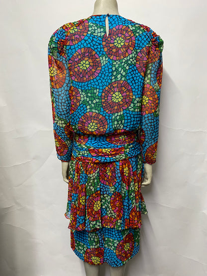Vintage Paragi Multicolour Drop Waist Mid-Length Dress 8