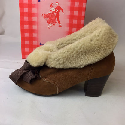 BNIB Miss L-Fire Tan Brown Ellison Sheepskin Heeled Ankle Boots Size 3 UK (36 EU)