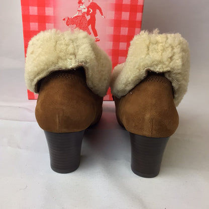 BNIB Miss L-Fire Tan Brown Ellison Sheepskin Heeled Ankle Boots Size 3 UK (36 EU)