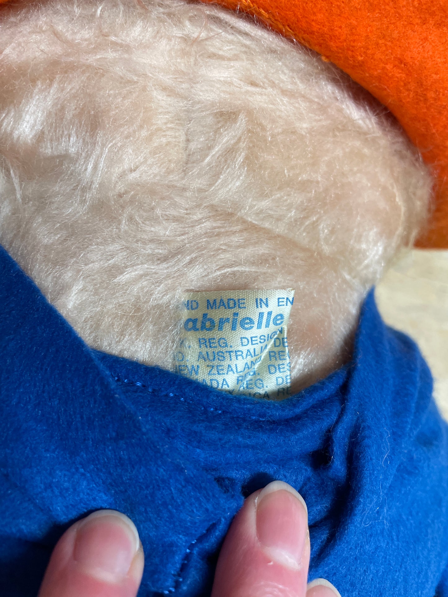 Vintage 1970s Gabrielle Designs Paddington Bear Blue Coat Yellow Dunlop Wellies Orange Hat