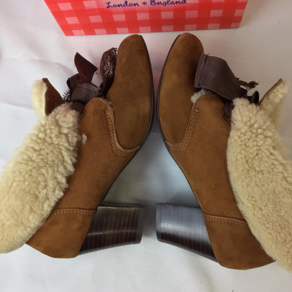 BNIB Miss L-Fire Tan Brown Ellison Sheepskin Heeled Ankle Boots Size 3 UK (36 EU)