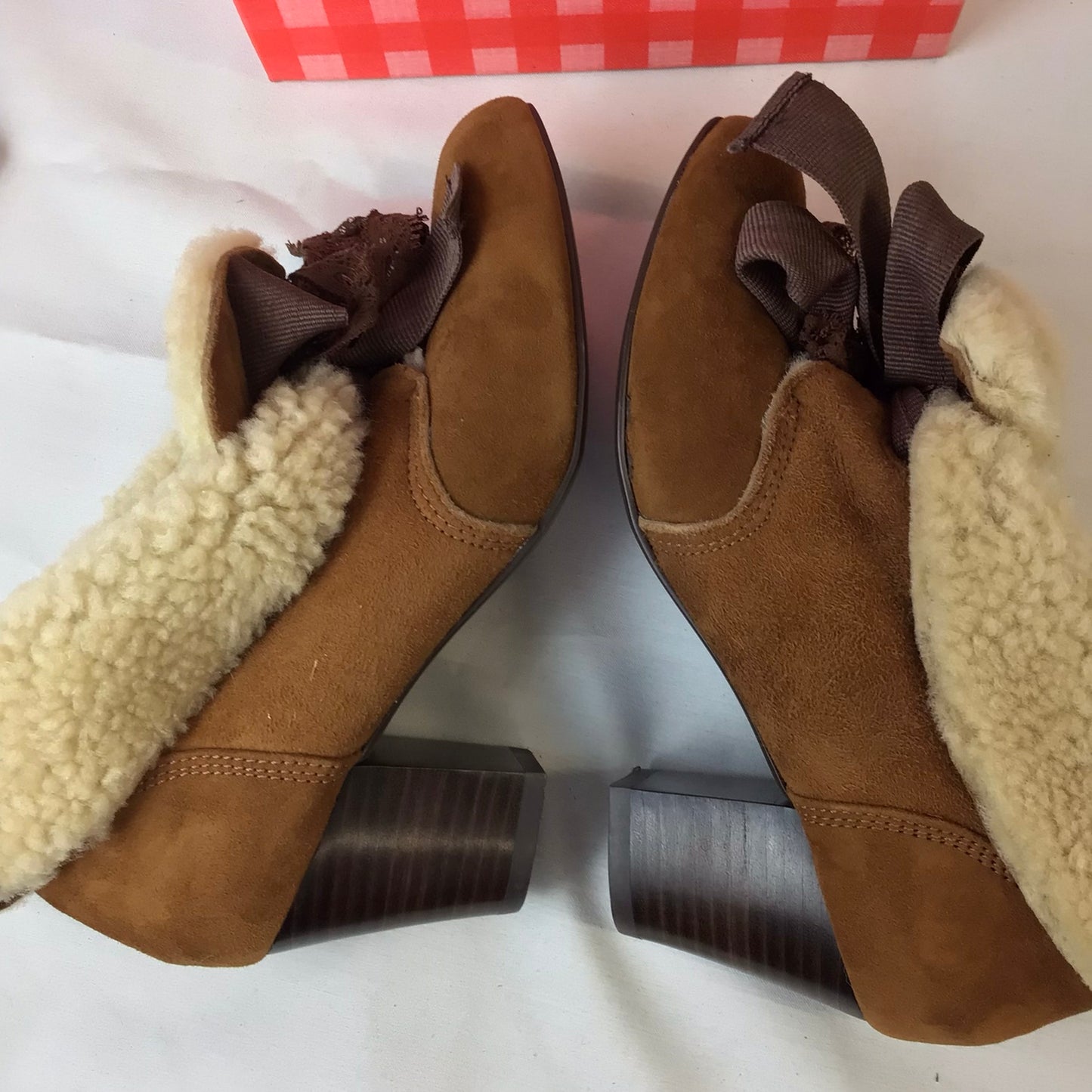 BNIB Miss L-Fire Tan Brown Ellison Sheepskin Heeled Ankle Boots Size 3 UK (36 EU)