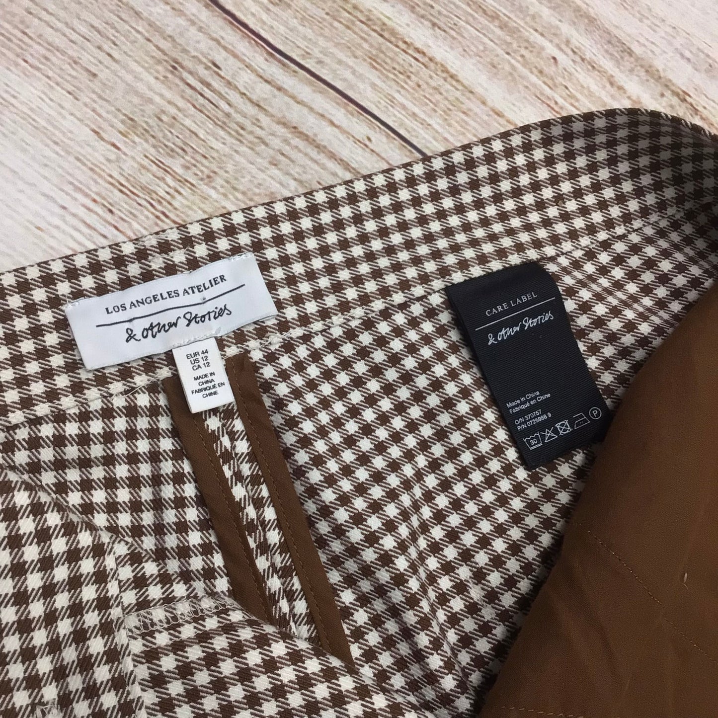 & Other Stories LA Atelier Brown & White Checked Trousers Size 16
