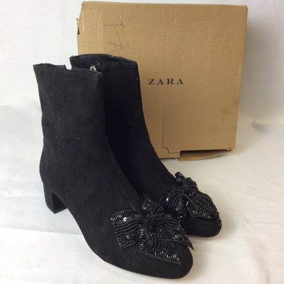 BNWT Zara Black Bead & Sequinned Bow Detail Ankle Boots Size 3 UK (36 EU)