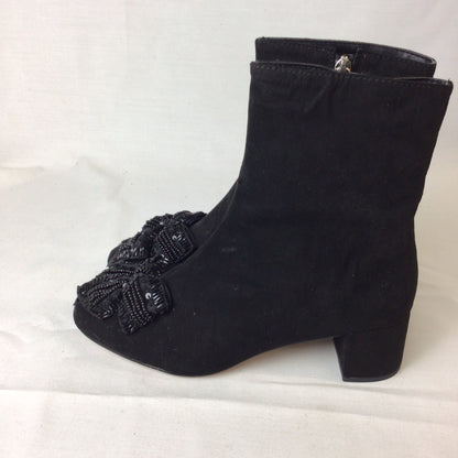 BNWT Zara Black Bead & Sequinned Bow Detail Ankle Boots Size 3 UK (36 EU)