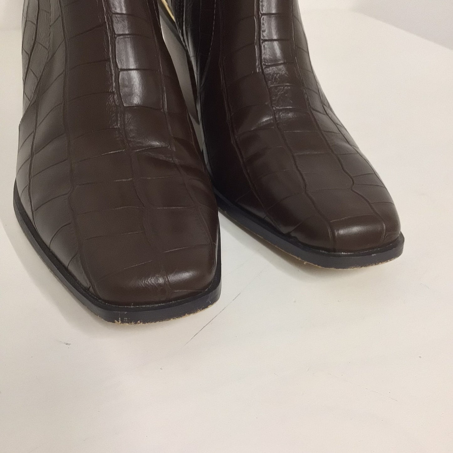 Oasis Brown High Ankle Heeled Boots Size 5 UK