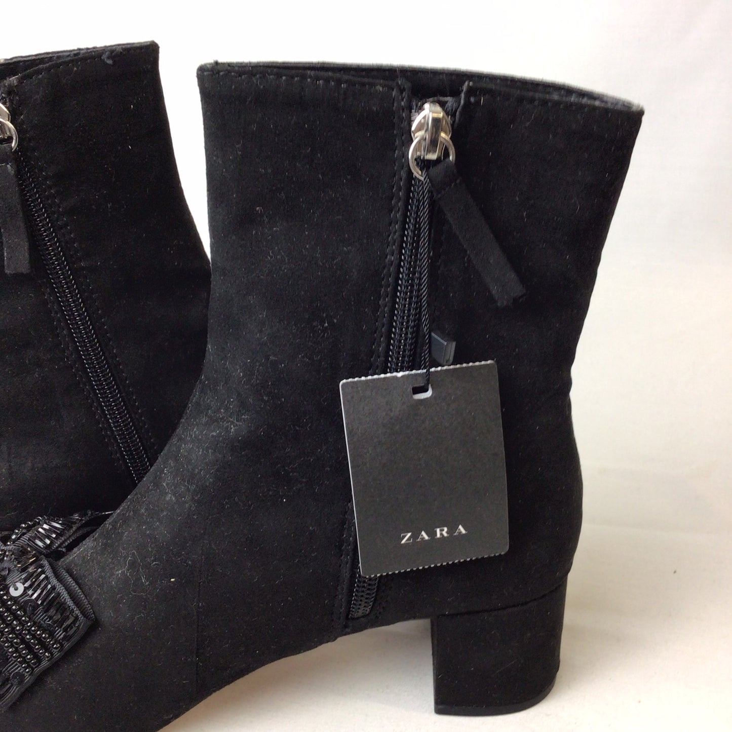 BNWT Zara Black Bead & Sequinned Bow Detail Ankle Boots Size 3 UK (36 EU)