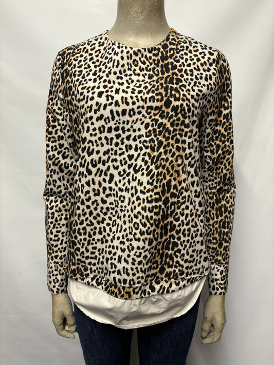 Rika Studios Brown Leopard Print Cotton Blouse with Zips Small