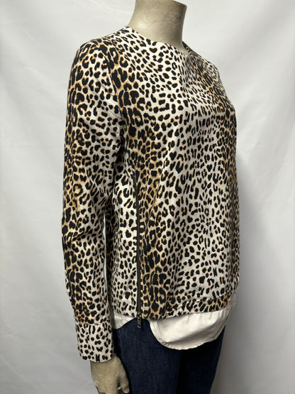 Rika Studios Brown Leopard Print Cotton Blouse with Zips Small