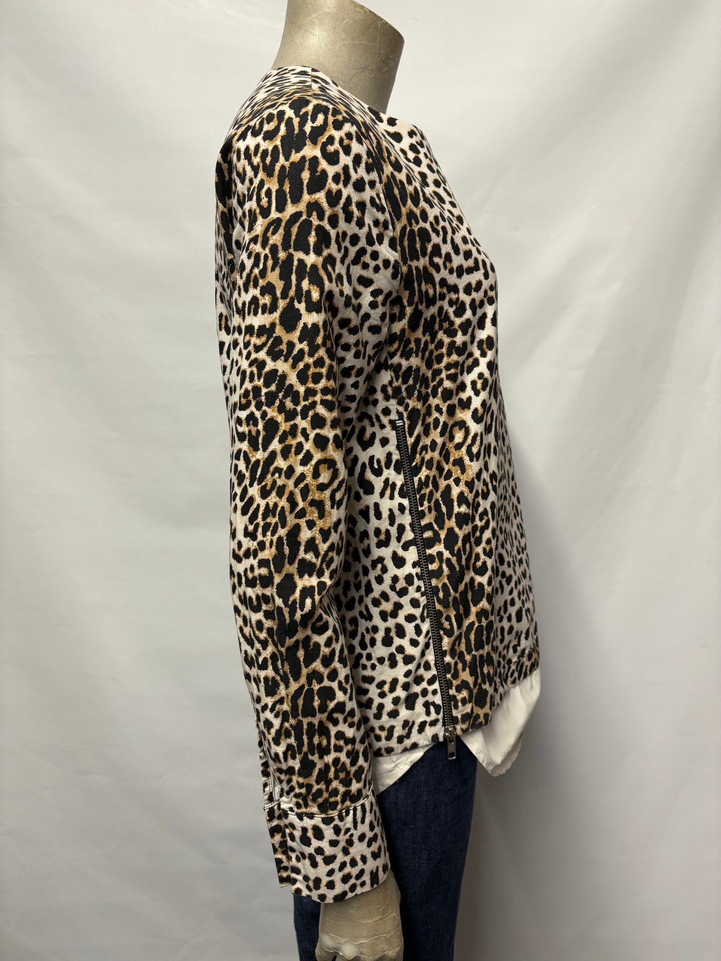 Rika Studios Brown Leopard Print Cotton Blouse with Zips Small