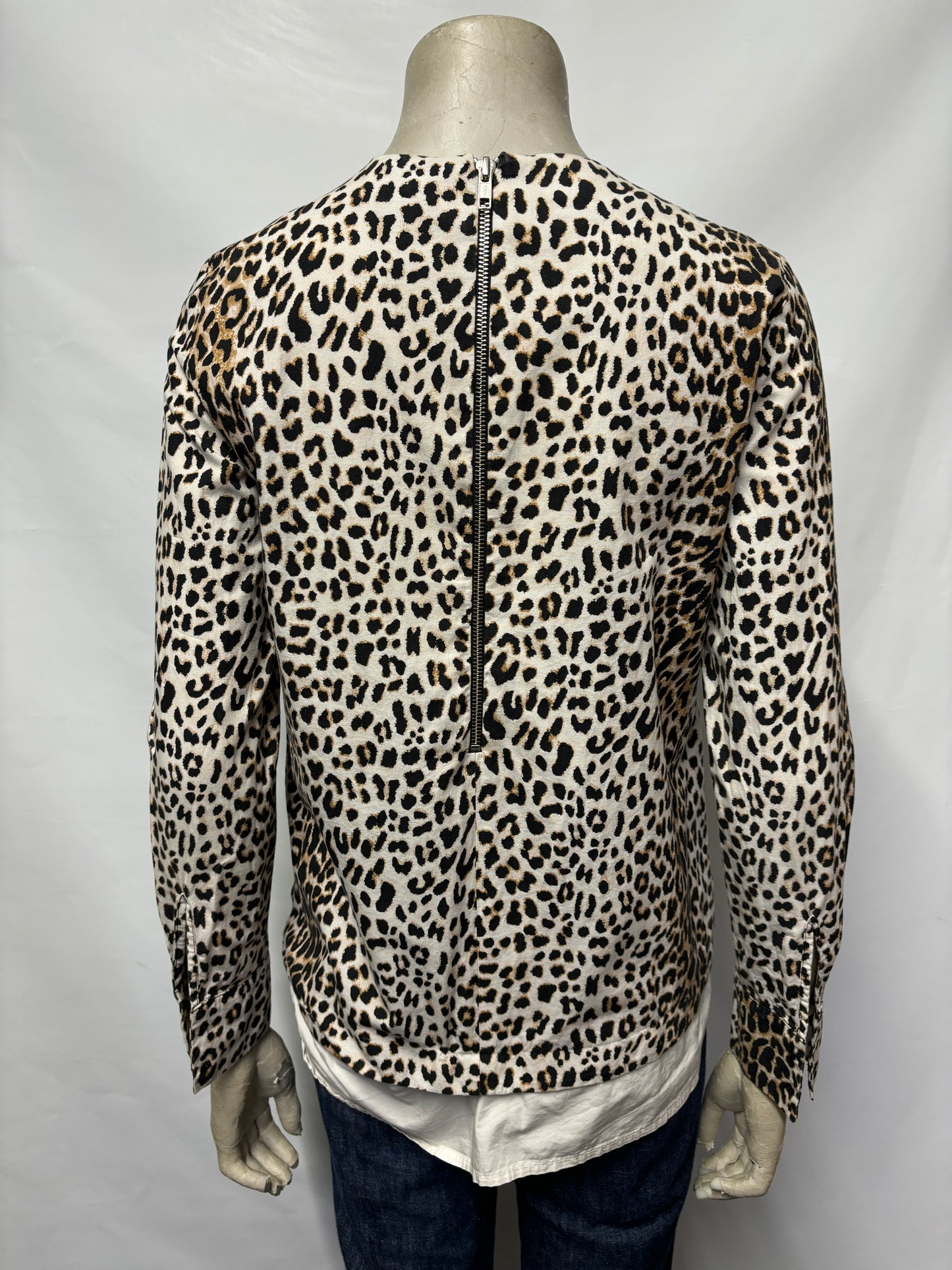 Rika Studios Brown Leopard Print Cotton Blouse with Zips Small