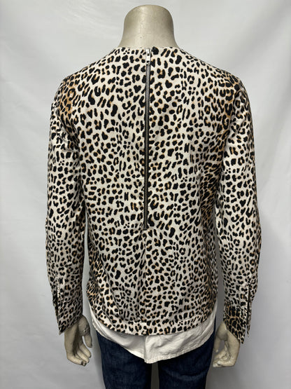 Rika Studios Brown Leopard Print Cotton Blouse with Zips Small