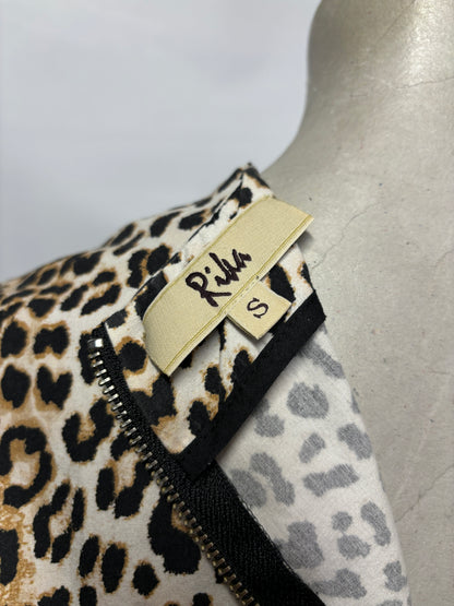 Rika Studios Brown Leopard Print Cotton Blouse with Zips Small