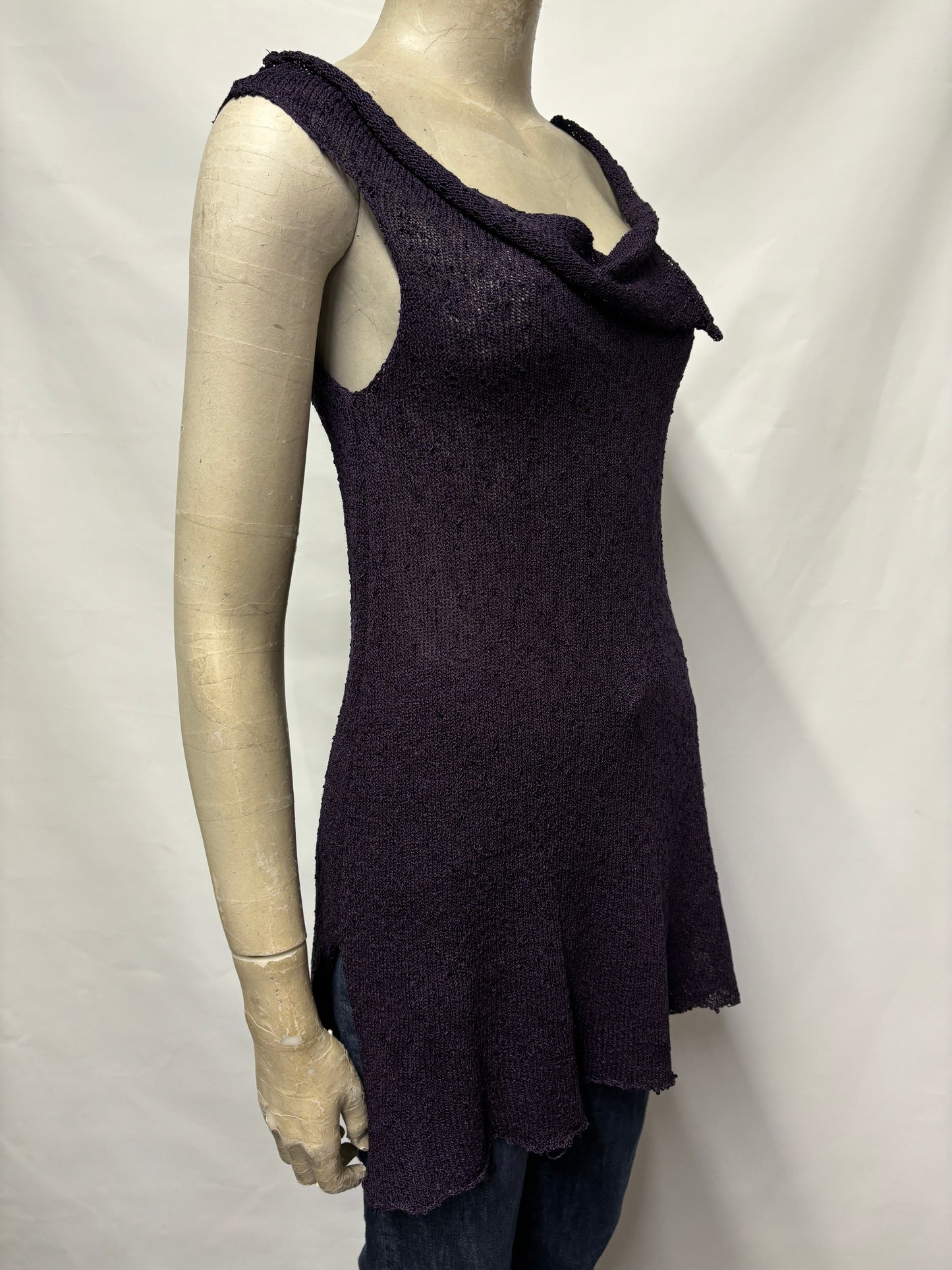 Penny Burdette Purple Knitted Cowl Neck Vest Small