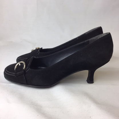 Stuart Weitzman Black Suede Leather Kitten Heel Pumps w/Buckle Detail Size 3 UK (35 EU)