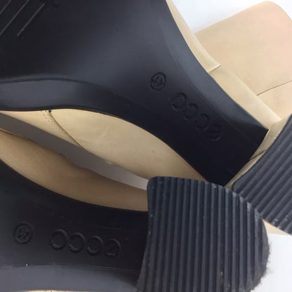 Ecco Beige Leather Heeled Ankle Boots w/Black Block Toe Size UK 7.5 (EU 41)