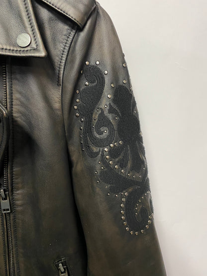 Per Una Dark Brown Studded Leather Biker Jacket 12