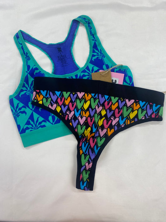 Lucy & Yak - Mixed Set Fleur Thong in Summer Lovin' and Iona Racer Crop Top Tara Khozrad Small BNWT