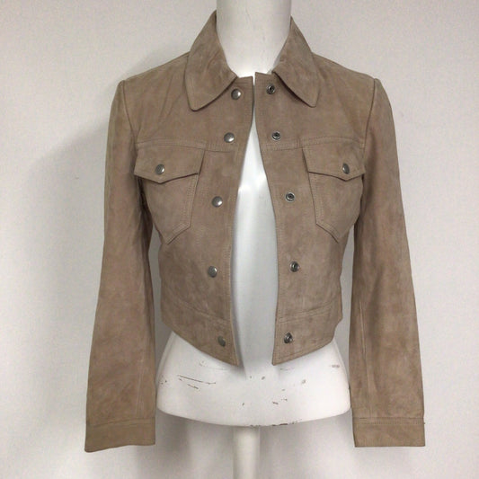 BNWT AllSaints Beige Suede Leather Lavelles Crop Jacket Size 6 UK