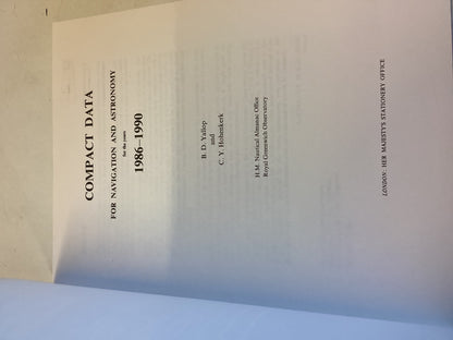 Compact Data For Navigation and Astronomy For The Years 1986 - 1990 B D Yallop and C Y Hohenkerk