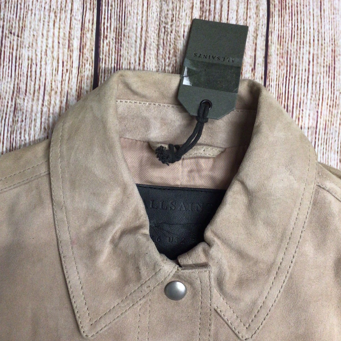 BNWT AllSaints Beige Suede Leather Lavelles Crop Jacket Size 6 UK