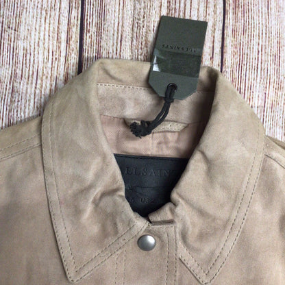 BNWT AllSaints Beige Suede Leather Lavelles Crop Jacket Size 6 UK