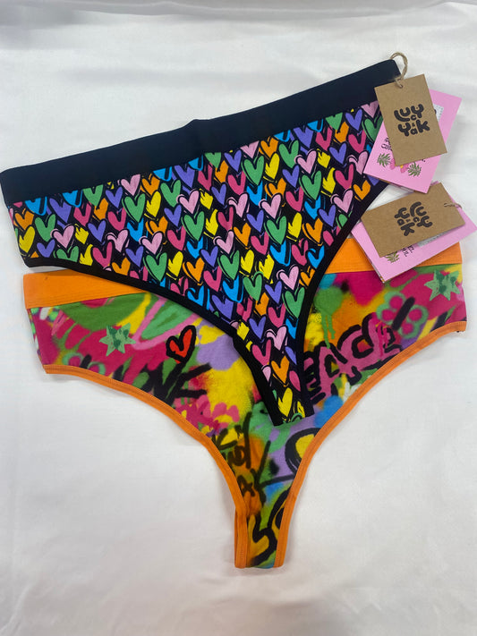 Lucy & Yak - Fleur Thong Bundle in Summer Lovin' and Graffiti Large BNWT