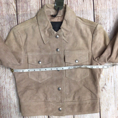 BNWT AllSaints Beige Suede Leather Lavelles Crop Jacket Size 6 UK