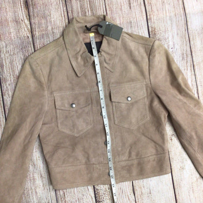 BNWT AllSaints Beige Suede Leather Lavelles Crop Jacket Size 6 UK