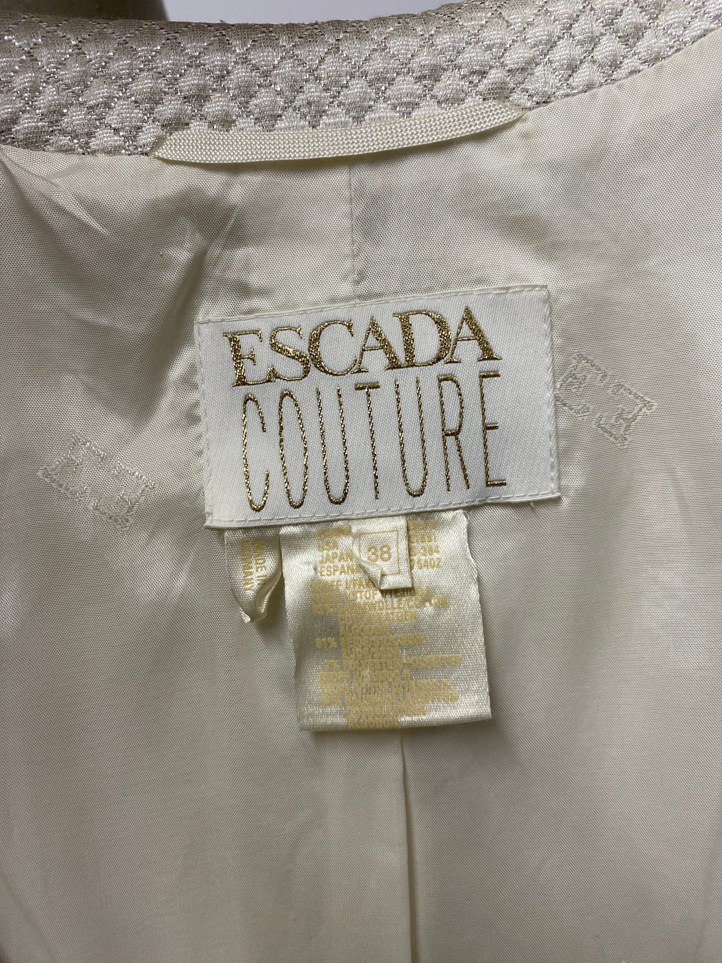 Escada Couture Silver Metallic and White Blazer 10