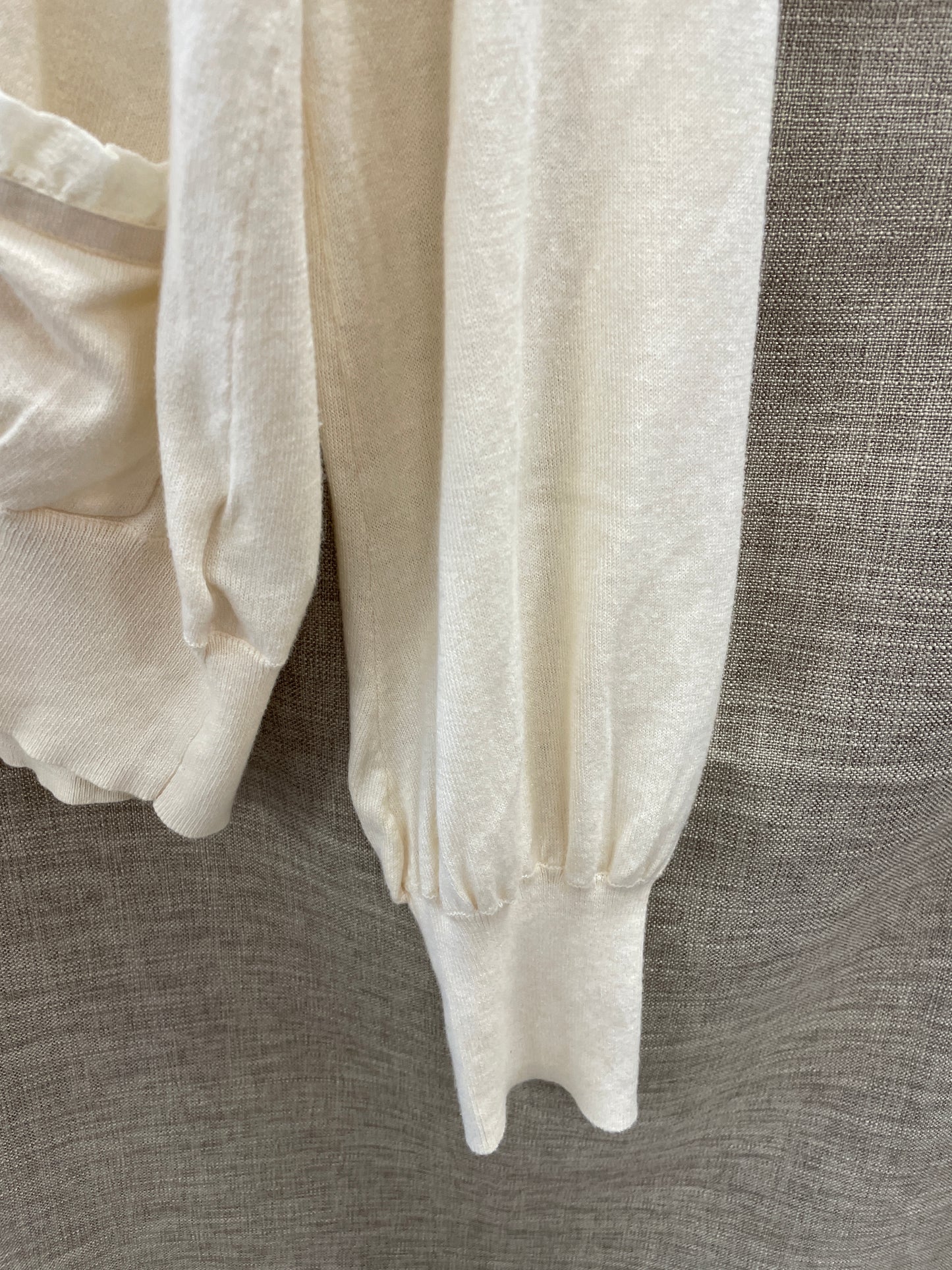 Reiss Cream Ruffle Pocket Detail Cotton Cashmere Long Sleeve Cardigan Large