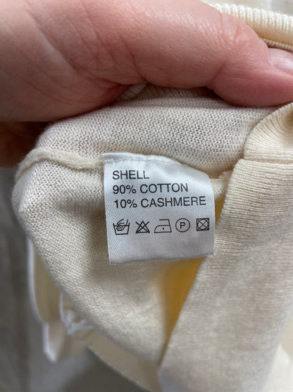 Reiss Cream Ruffle Pocket Detail Cotton Cashmere Long Sleeve Cardigan Large