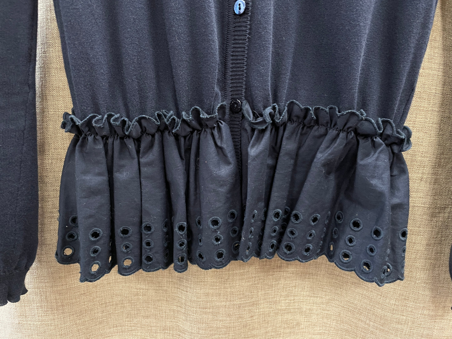 Red Valentino Navy Long Sleeve Broderie Anglaise Detail Cardigan Small