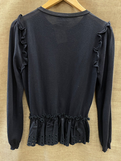 Red Valentino Navy Long Sleeve Broderie Anglaise Detail Cardigan Small