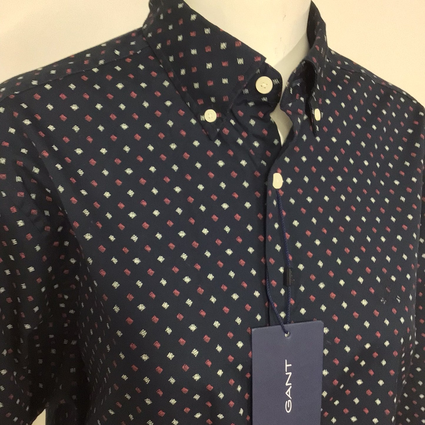 BNWT Gant Navy Blue Micro Scribble Print Long Sleeve Shirt Size M