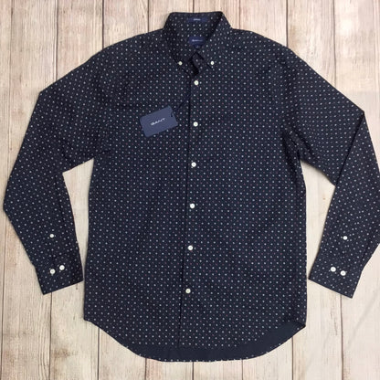 BNWT Gant Navy Blue Micro Scribble Print Long Sleeve Shirt Size M