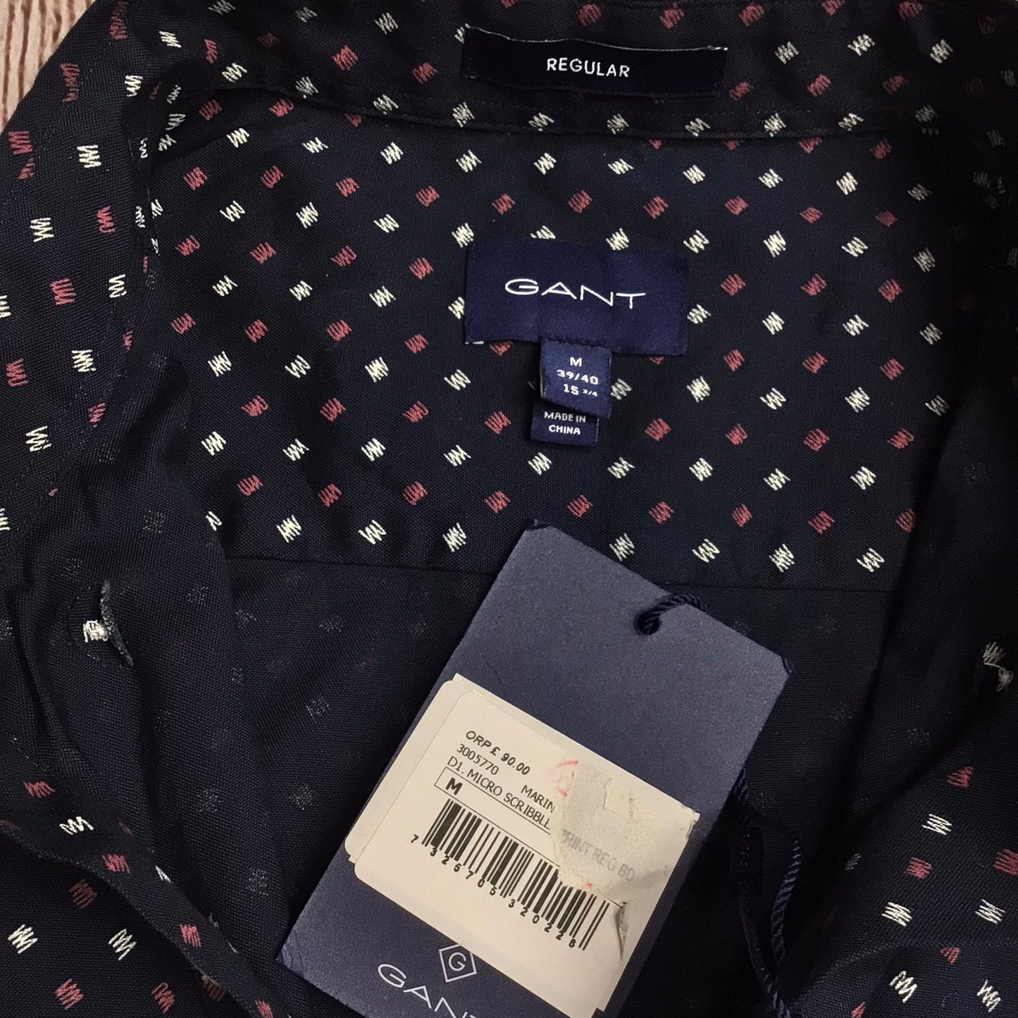 BNWT Gant Navy Blue Micro Scribble Print Long Sleeve Shirt Size M