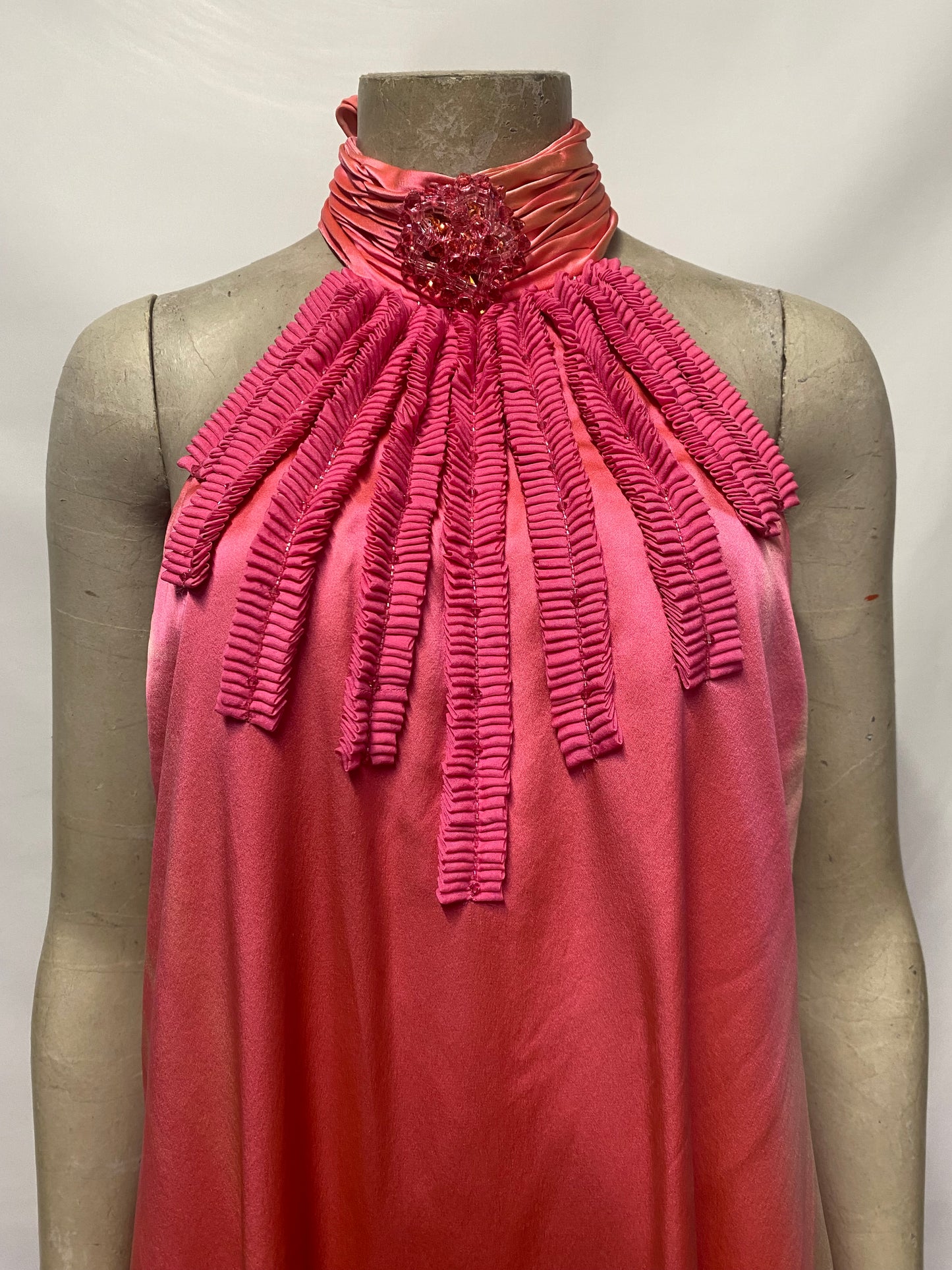 Patric Casey Rose Pink Silk Ruffled Backless Halterneck Midi Dress Size 10