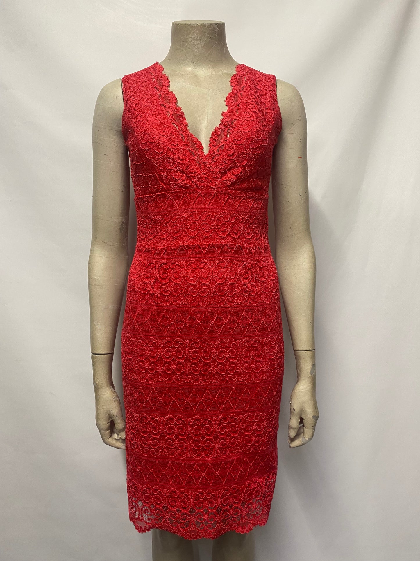 Lipsy London Pink Red Lace Midi Dress Size 8