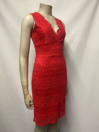 Lipsy London Pink Red Lace Midi Dress Size 8