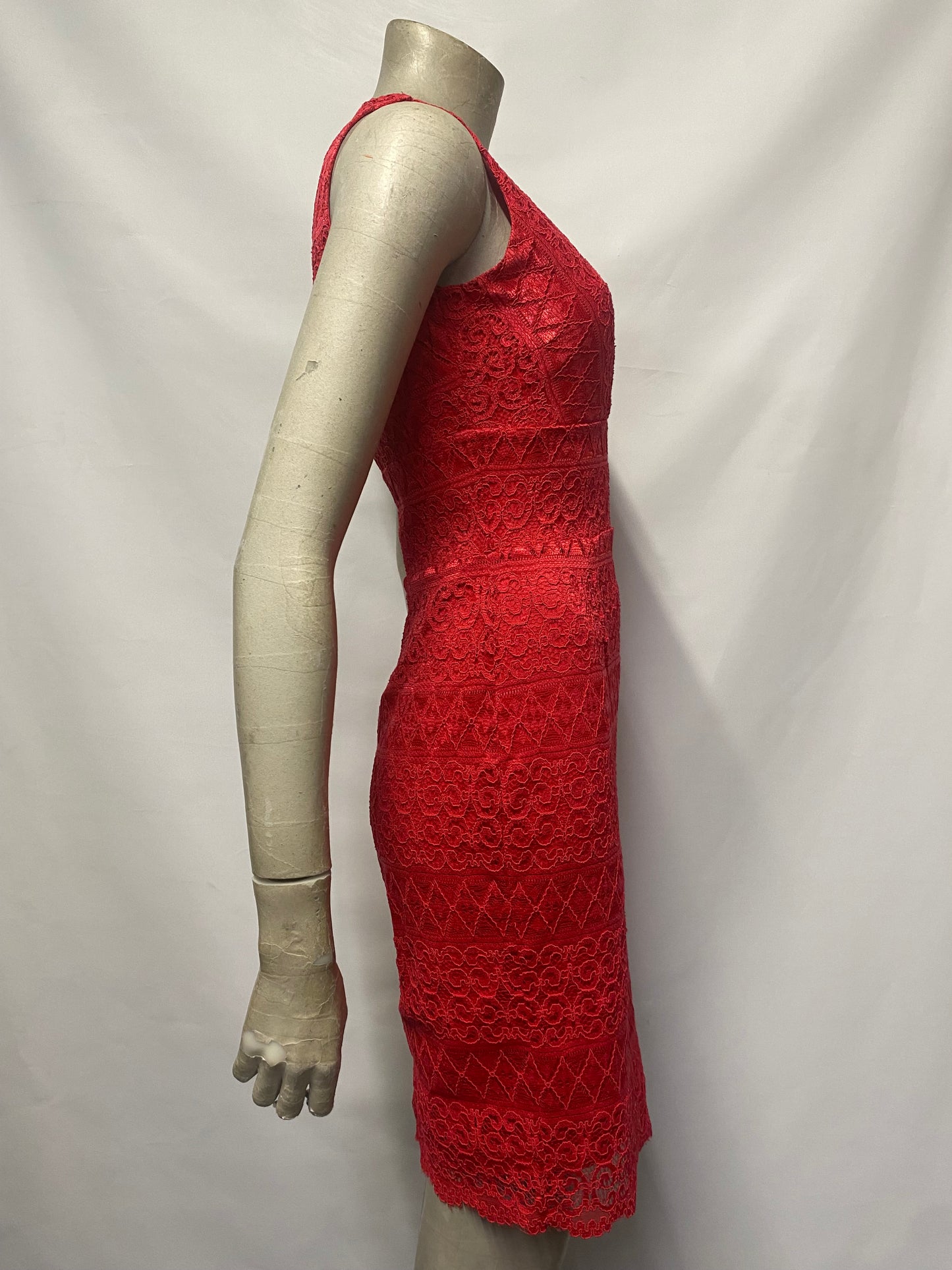 Lipsy London Pink Red Lace Midi Dress Size 8