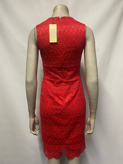 Lipsy London Pink Red Lace Midi Dress Size 8