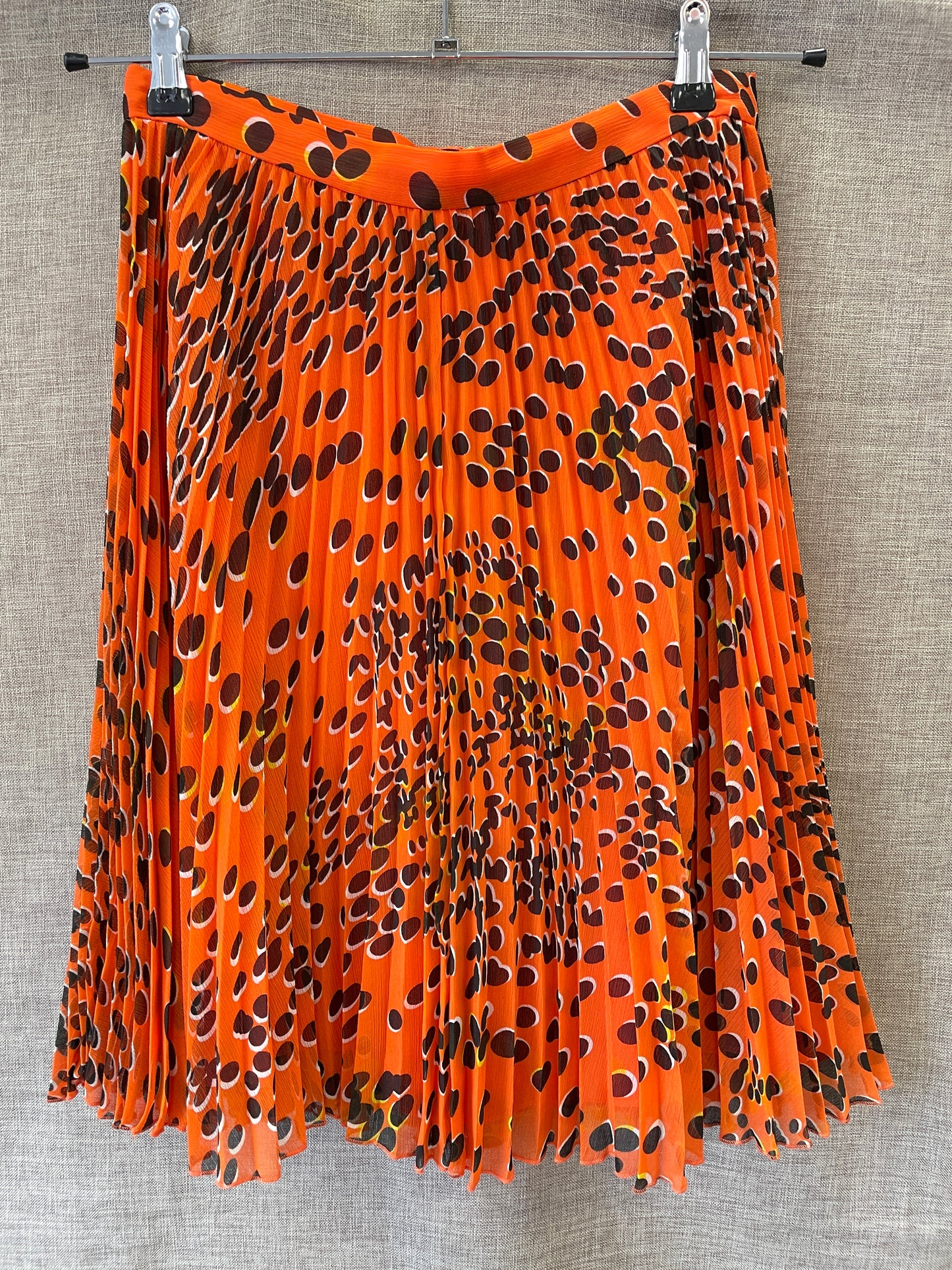 Whistles Orange Spot Print Pleated Knee Length Skirt Size 10