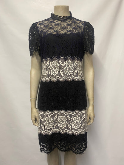 Sandro Black, Navy and White Striped Lace Midi Dress 3/12