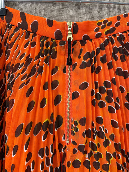 Whistles Orange Spot Print Pleated Knee Length Skirt Size 10