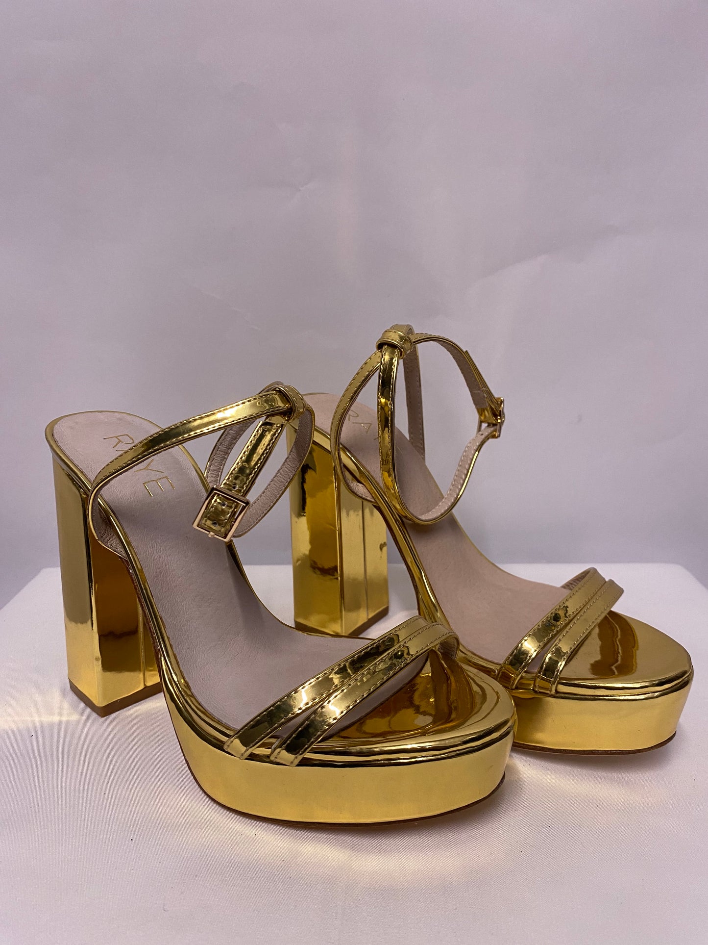 Raye Gold Patent Chunky Platform Heels 5.5