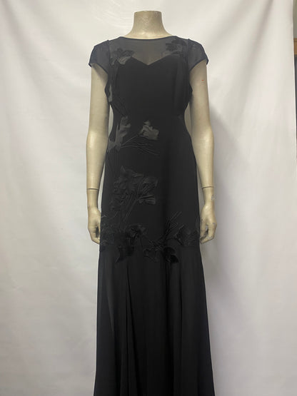 Halston Black Mesh Floral Gown Size UK 10, US 6