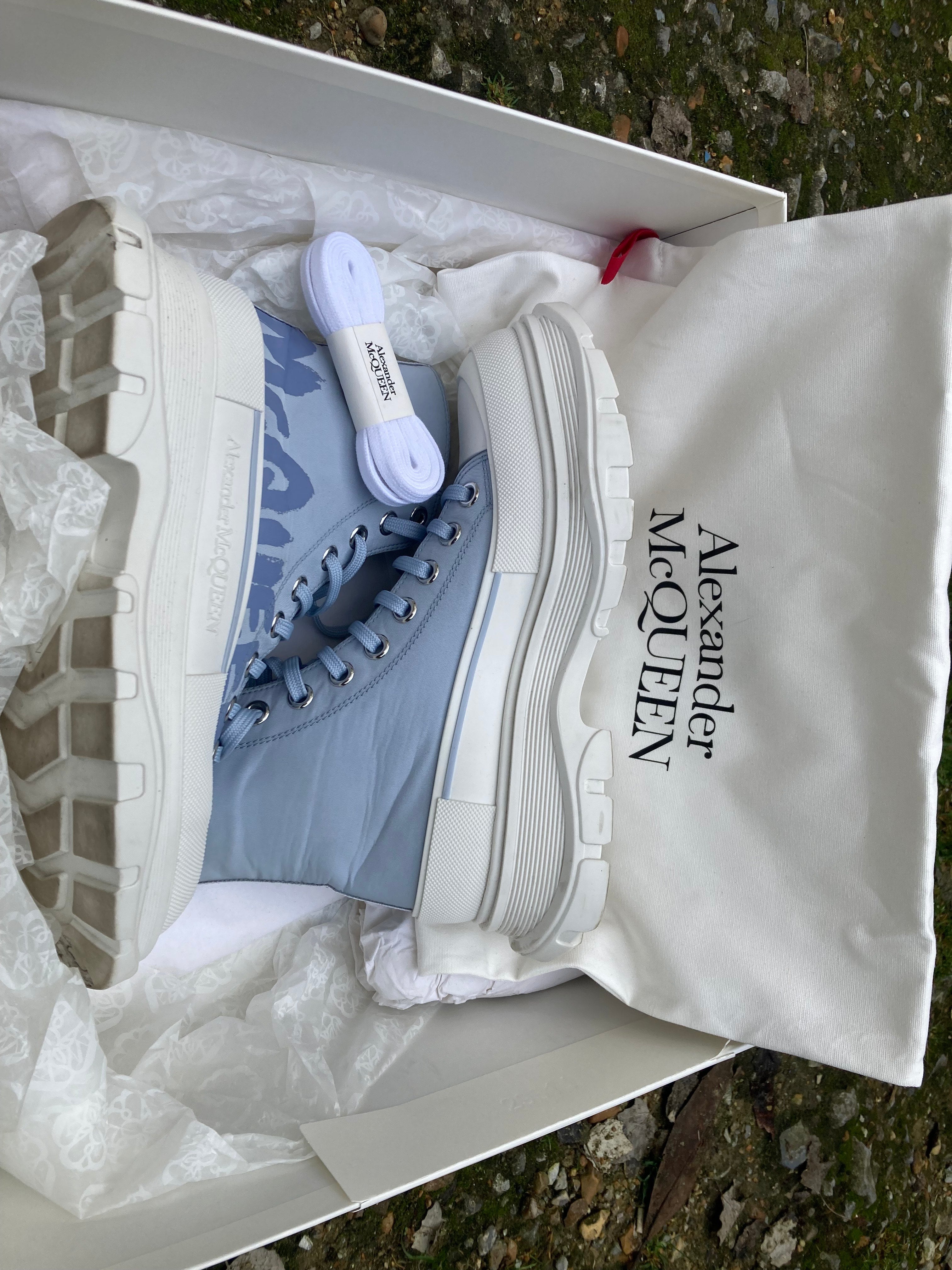 Alexander McQueen Light Blue High Top Trainers Size 5 Shop for Shelter