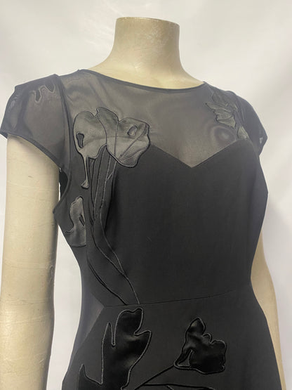 Halston Black Mesh Floral Gown Size UK 10, US 6